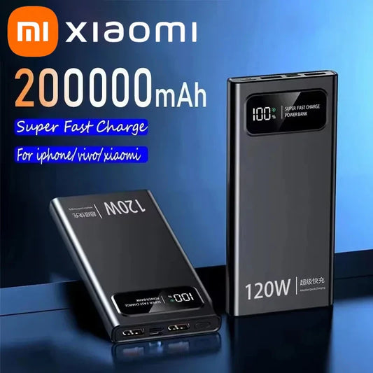 200000mAh 120W Fast Charge Portable Power Bank – High-Capacity External Battery for Smartphones, Tablets & Laptops