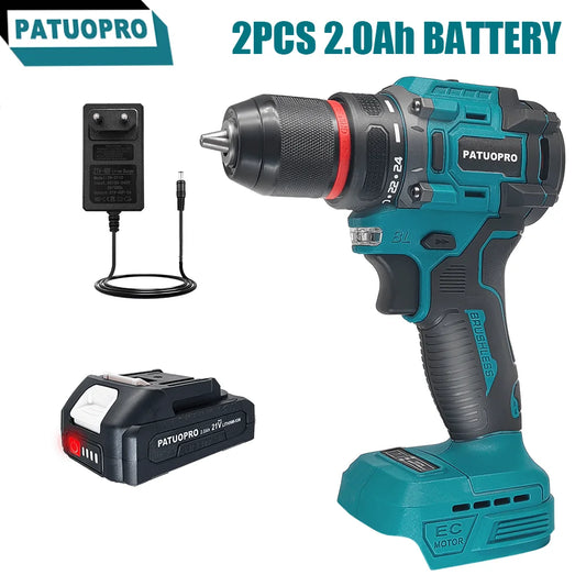 Brushless Cordless Drill 2-Speed - 3/8 in (0.8–10 mm) Keyless Chuck - 21+1 Torque - Compatible with 18V Slide Batteries (Battery Not Included)