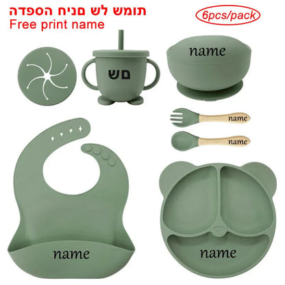 Baby Feeding Plate Set Suction Bowl Silicone Tableware 6PCS