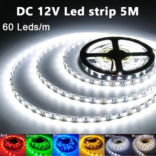 RGB LED Strip Light 5M (16.4 ft) 300 LEDs SMD2835 12V Waterproof Flexible Tape Light - Warm White/White/Red/Green/Blue for Room Decor
