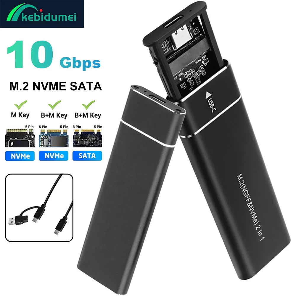 M.2 NVMe & SATA SSD Enclosure USB-C — Dual Protocol 10Gbps, 2230–2280