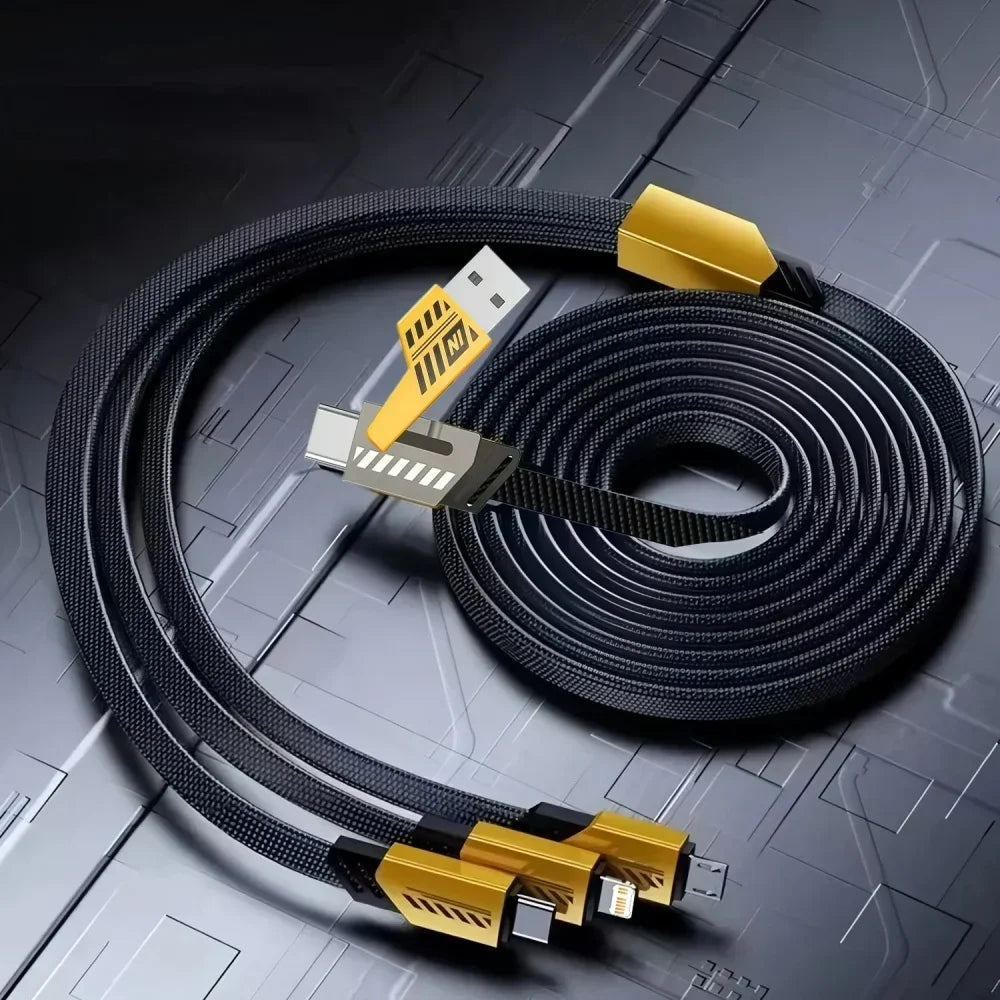 240W 2-in-3 Nylon Braided Multi-Port Fast Charging Cable USB-A + USB-C to USB-C, Lightning & Micro USB