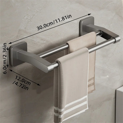Self-Adhesive Double Towel Bar No-Drill Bathroom Towel Rack White/Gray
