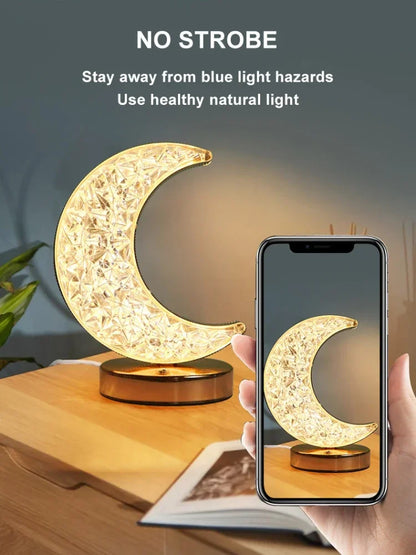Touch Dimmable LED Moon & Star Night Light – Rechargeable USB Bedside Ambient Lamp, 3-Color Stepless Dimmer
