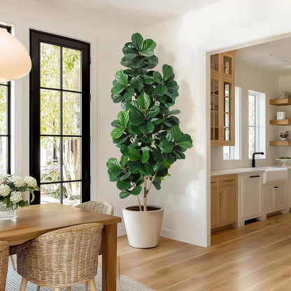 HiMISS Artificial Fiddle Leaf Fig Tree – Realistic Faux Ficus Lyrata in White Planter Pot (4, 5, 6 & 7 Ft)