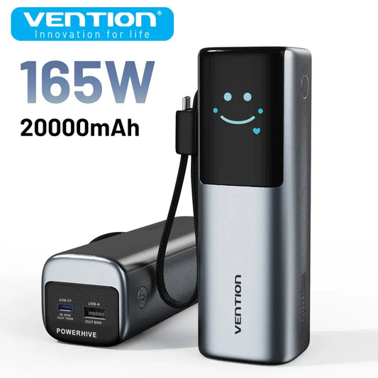 20000mAh 165W PD Power Bank with Built-in USB-C Cable – Fast Portable Charger for Laptop, Phone & Multiple Devices