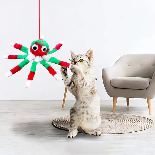 Interactive Sound Octopus Cat Toy Mint Plush with 1.5 ft (45 cm) Adjustable Elastic Rope