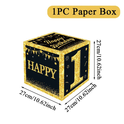 Black and Gold 18th 30th Birthday Box Birthday Party Decorations for Home Birthday Box Happy BIrthday Baby Shower Party Supplies