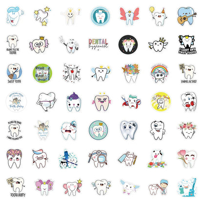 10/30/50pcs Funny Cute Cartoon Tooth Stickers Graffiti Decals Laptop Scrapbook Phone Suitcase Car Decoration Waterproof Sticker