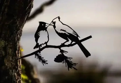 Metal Bird Tree Yard Decor - Crow & Owl Silhouette Steel Art Sculpture, Weather-Resistant Outdoor Garden Decor