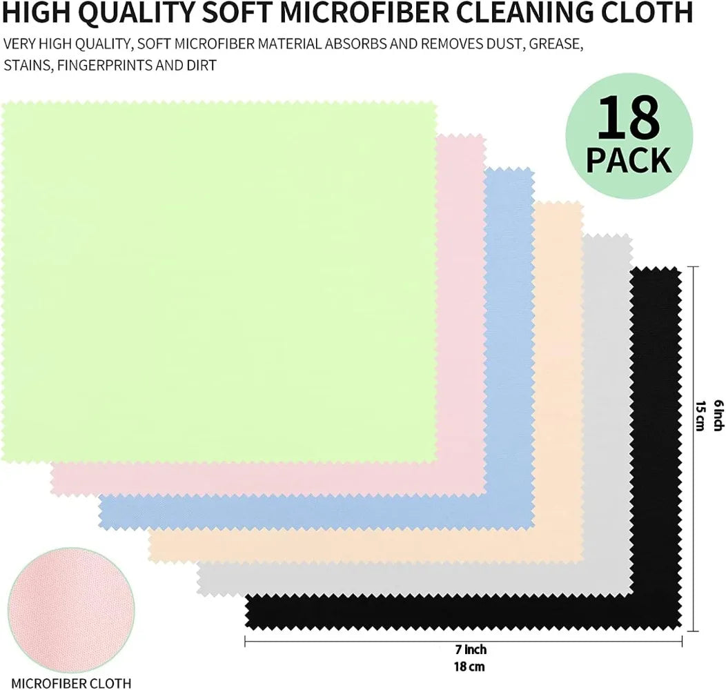 18-Pack Microfiber Cleaning Cloths, 6 x 7 Inches, Multicolor