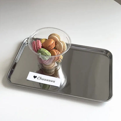 Nordic Stainless Steel Rectangular Dessert & Snack Serving Tray for Coffee Shops and Home