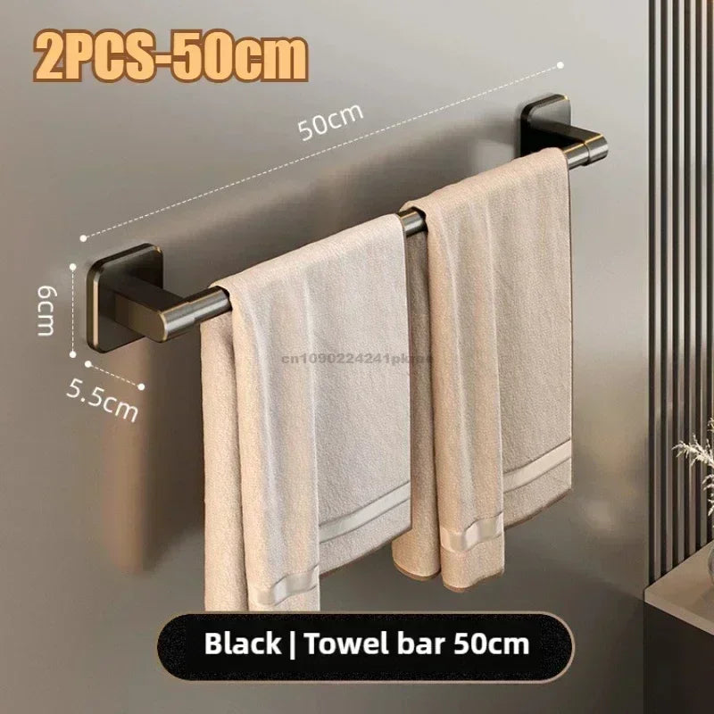 No-Drill Wall-Mounted Towel Rack – Adhesive Aluminum Towel Bar for Bathroom & Kitchen, 50–60 cm (19.7–23.6 in)
