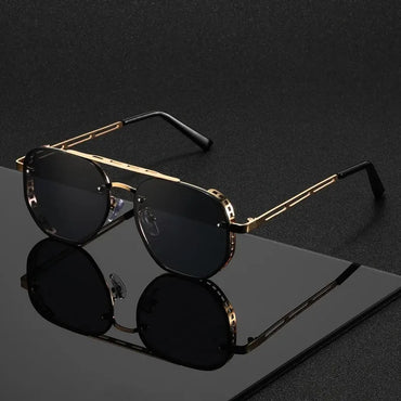 OPUYYM KD8857 Double-Beam Metal Round Sunglasses - UV400 Mirror Lenses, Alloy Frame, Unisex, 4 Lens Colours