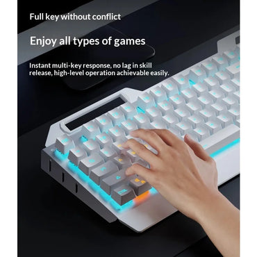 Eweadn Tk900 Wireless Gaming Mechanical Keyboard Mouse Headset Combo Blue Switch Metal Panel N Key Rollover For Desktop Pc