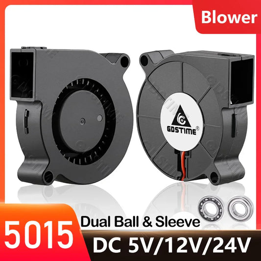 50mm (50x50x15mm) Brushless Dual-Ball Bearing Cooling Fan – 2-Pin/USB, 5V/12V/24V Turbo Blower for 3D Printers & Electronics