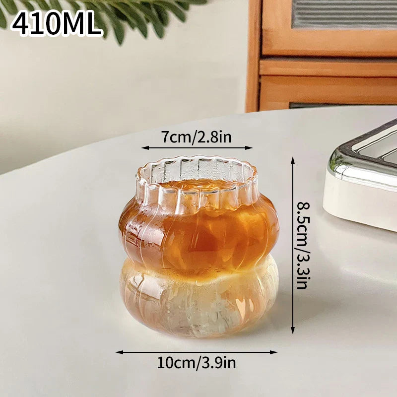 Wave Ripple Glass Tumbler - Transparent Iced Coffee & Milk Tea Cup, 280 ml (9.5 fl oz) & 530 ml (18 fl oz)