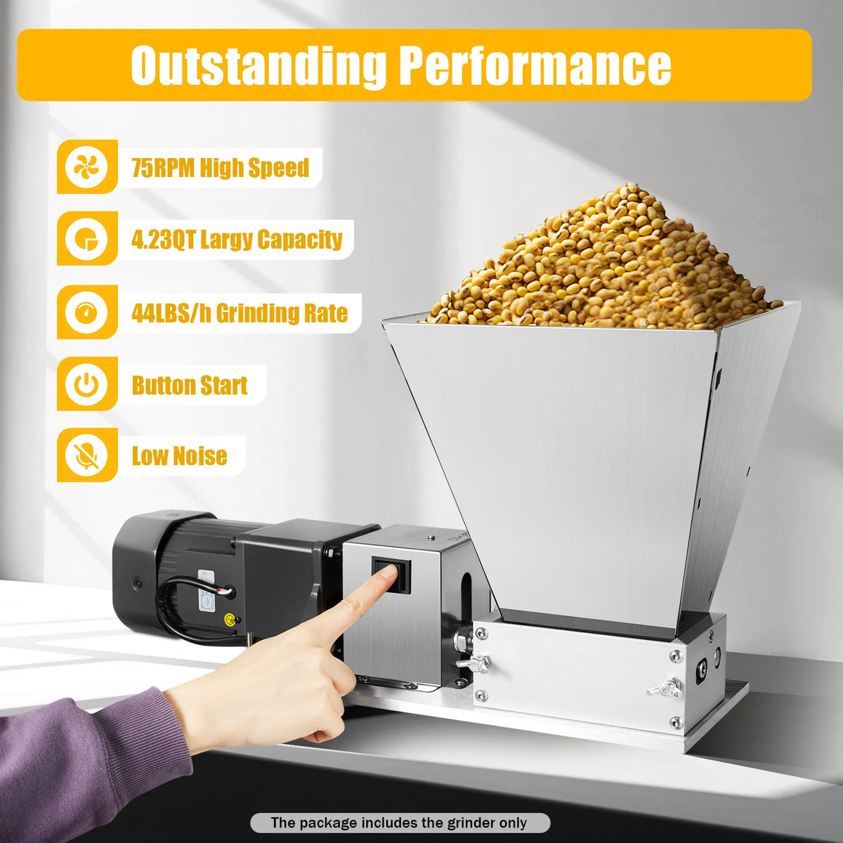 4L 220V Electric Grain Mill, 60W, 20kg/h, Adjustable Rollers