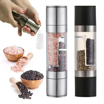 2-in-1 Salt & Pepper Grinder - Manual Stainless Steel Spice Mill with Adjustable Ceramic Grinder