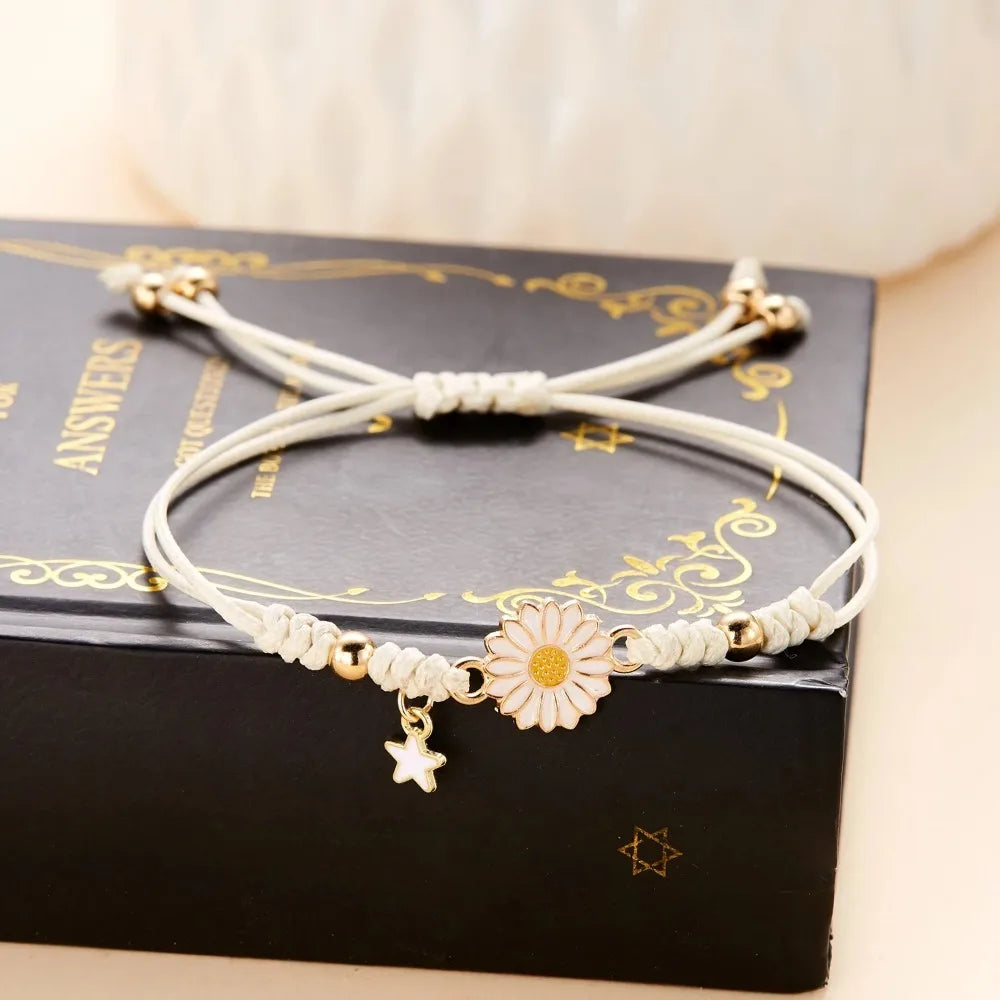 Handmade Braided Sunflower Bracelet – Colorful Adjustable Friendship & Good Luck Charm Bracelet for Women, Boho Jewelry Gift