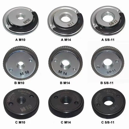Quick-Release Self-Locking Flange Nut for Angle Grinder & Polisher - M10 M14 M5/M8/M11