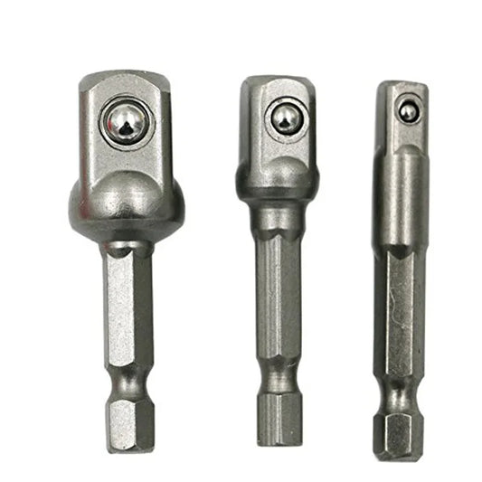 3-Piece Drill Socket Adapter Set 1/4 in, 3/8 in, 1/2 in (6.35, 9.53, 12.7 mm) Hex Shank Square Drive Impact Adapters