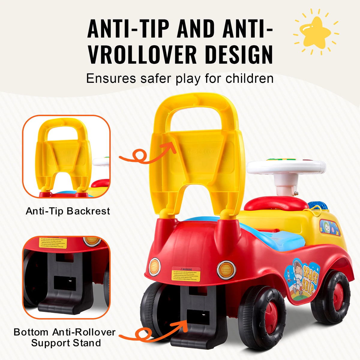 SucceBuy Toddler Push Car with Music and Storage