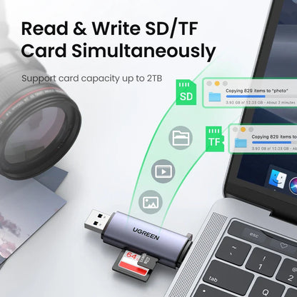 USB 3.0 & USB-C SD/MicroSD Card Reader - 2-in-1 USB-A/Type-C Memory Card Adapter, SD/TF, 5Gbps Fast Transfer