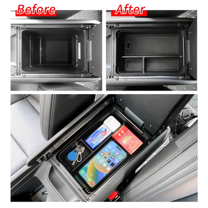 Armrest Storage Box & Cup Holder Organizer - Car Interior Anti-Dirt Pad, Black