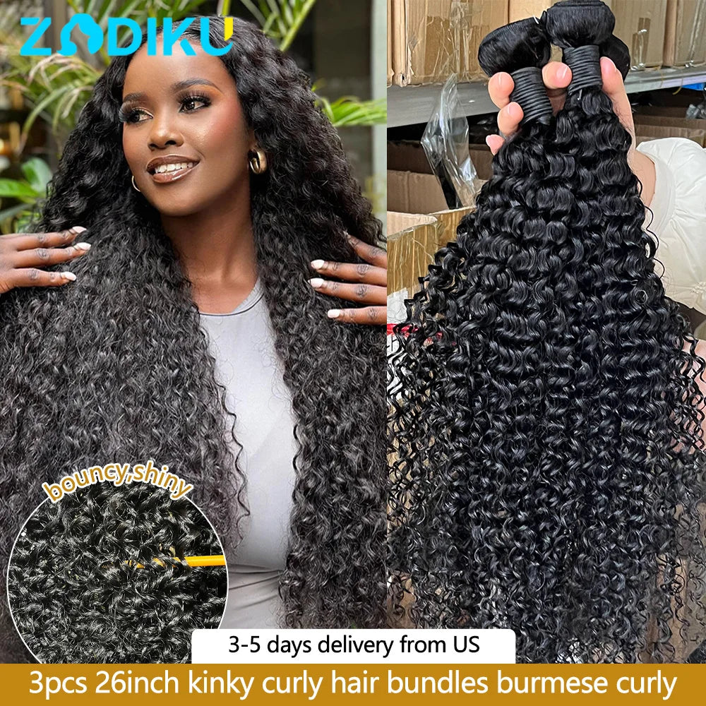 ZIDIKU Burmese Curly Remy Human Hair Bundles, 1, 3, or 4 Pieces