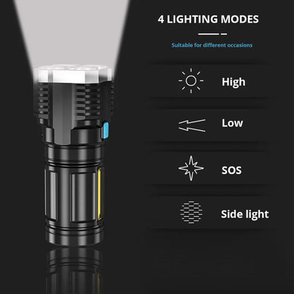Rechargeable 1000 Lumen LED Flashlight with COB Side Light — 4 Modes