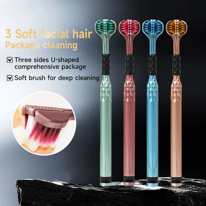 3-Sided Toothbrush for Adults - Soft Bristles, Tongue Cleaner, 2-Pack