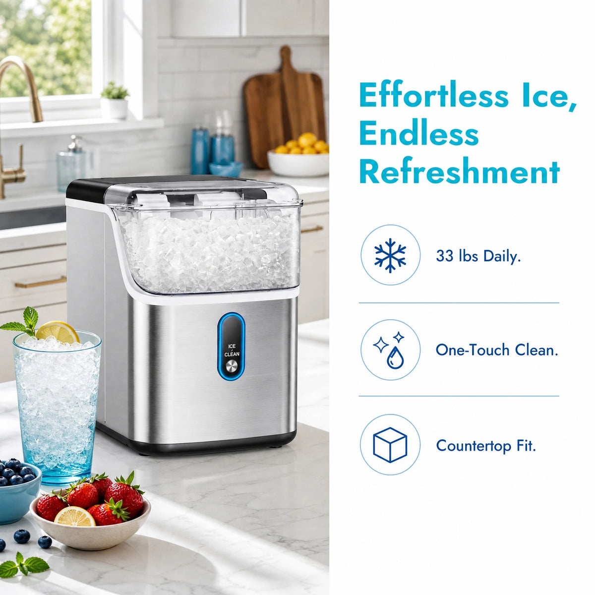 Countertop Nugget Ice Maker, 33 lb Daily Output