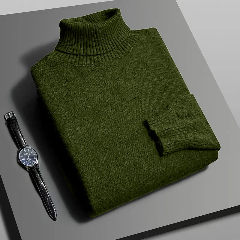 Men's Slim Fit Knit Turtleneck Sweater – Anti-Pilling Long Sleeve Pullover for Autumn & Winter