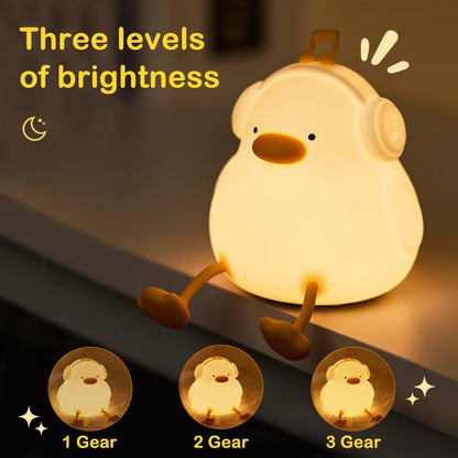 Duck LED Night Light Silicone Rechargeable USB Touch Lamp with Timer Kids Bedroom Gift