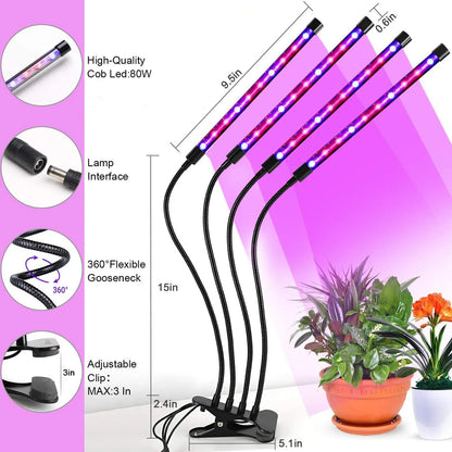 LED Plant Growth Light with 10 Levels Adjustable Brightness Full Spectrum 3H/9H/12H Timed Indoor Garden Vegetable Growth Light