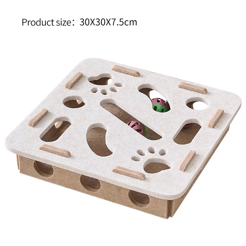 Interactive Felt Cat Puzzle Toy Box with Maze Tunnel and Bell Ball – Indoor Cat Entertainment