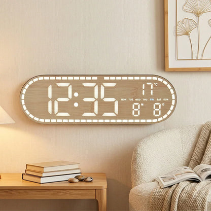 Digital Wall Clock Temperature Date Week Display Brightness Adjustable 12/24H Electronic LED Desk Alarm Clock for Home Decor