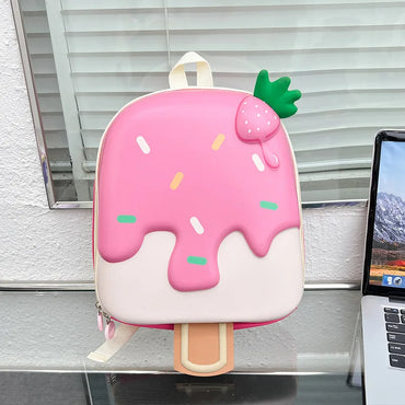 Ice Cream Shape Kids Backpack for Kindergarten - Cute Cartoon School Bag for Girls & Boys, Ages 4-6 (PVC, Zipper)