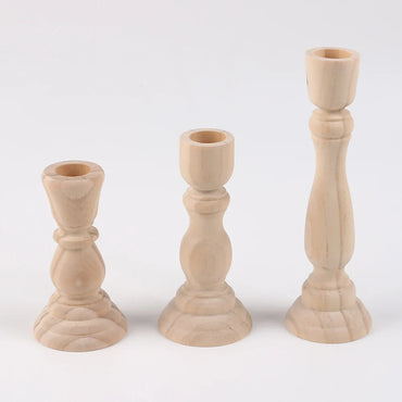 Handcrafted Unfinished Wooden Pillar Candle Holder Rustic Candlestick for Home Decor