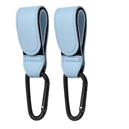 2-Pack PU Leather Stroller Hooks – Adjustable Pram Bag Hangers, Universal Diaper Bag Organizer