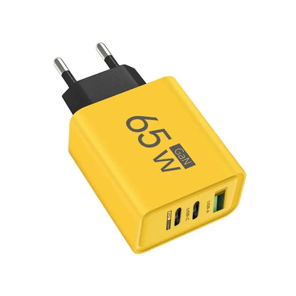 65W GaN USB-C PD Fast Charger — 3-Port USB-A/USB-C QC3.0 Power Adapter
