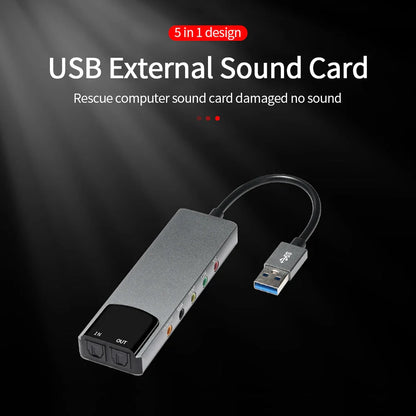 External USB Sound Card 6-in-1 3.5mm Audio Adapter — USB Audio Interface for Laptop Headset