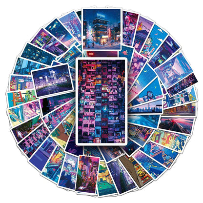 10/30/50pcs Cute Cartoon Outdoor Street View Landscape Stickers Anime Aesthetic Decals DIY Laptop Diary Phone Decoration Sticker