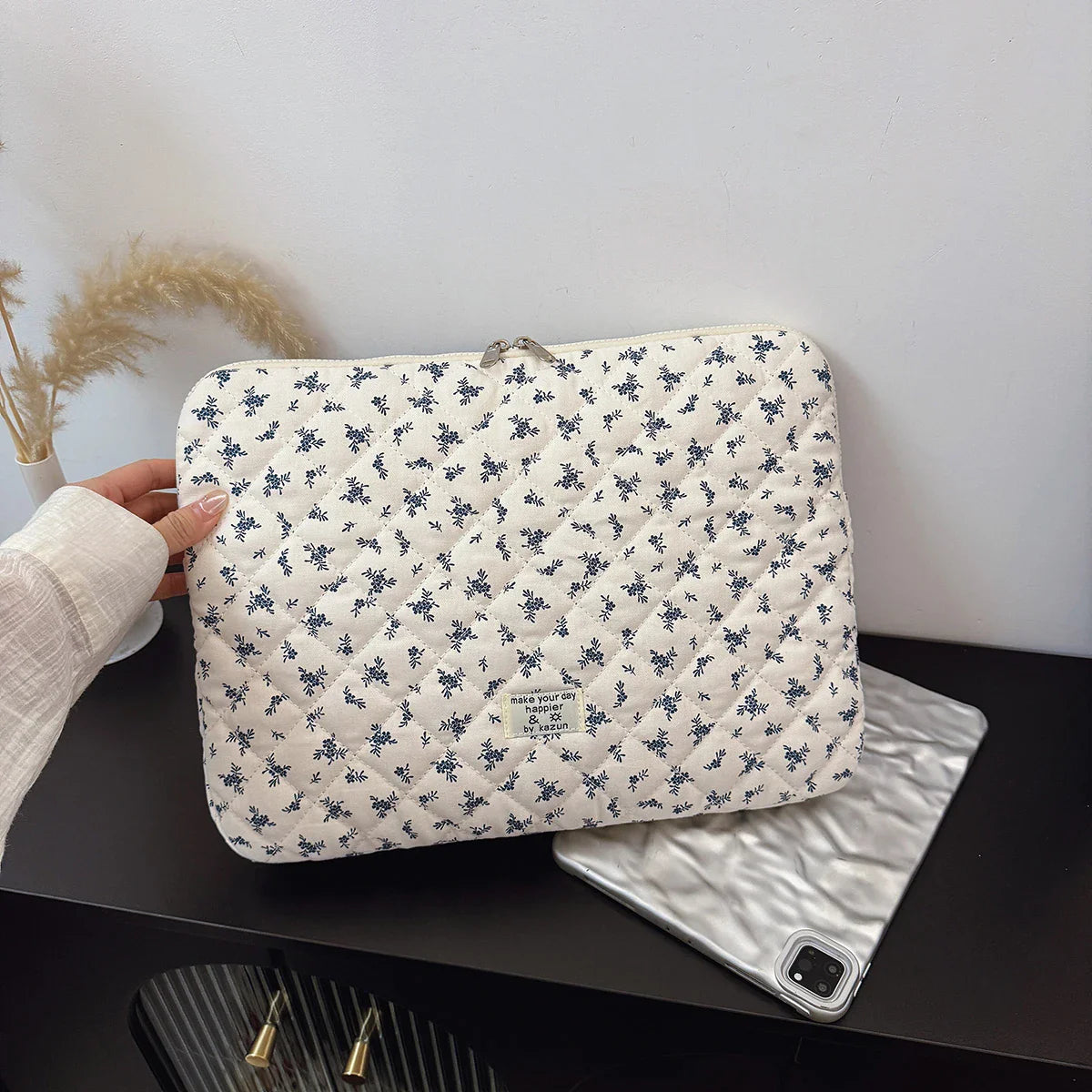 Quilted Flower Print Laptop Sleeve 11–15 Inch — Women & Unisex