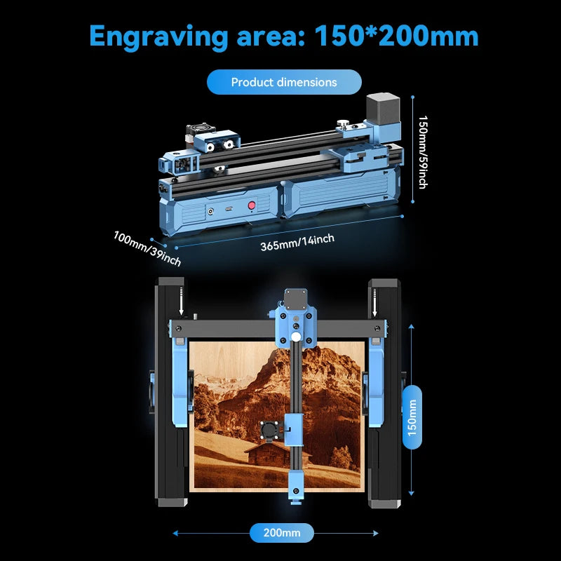 Artilume D2 Mini Laser Engraver - Foldable, 200x150mm, 0.01mm Accuracy, LightBurn GRBL App, Wood Leather Metal, 2.5W/6W