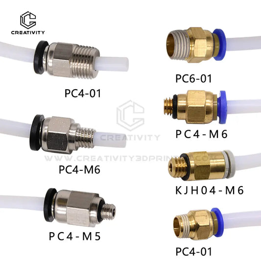 PTFE Tube Filament Feed Fittings for 3D Printers - 4mm Bore Pneumatic Couplers (M3, M5, M6 Thread Options)