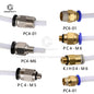 PTFE Tube Filament Feed Fittings for 3D Printers - 4mm Bore Pneumatic Couplers (M3, M5, M6 Thread Options)