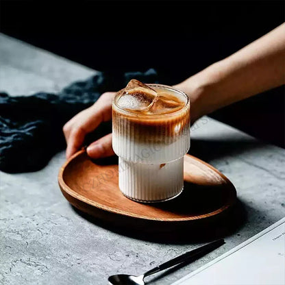 High Borosilicate Heat-Resistant Ribbed Glass Latte Mug - 200ml/300ml Clear Handleless Coffee & Beverage Cup