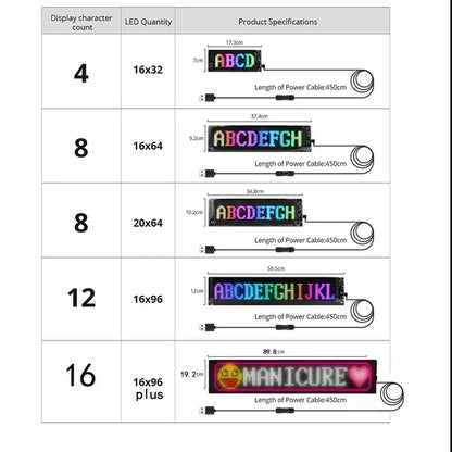 RGB LED Matrix Panel for Car & Truck — Programmable Bluetooth App-Controlled Scrolling Display (16x32, 16x64, 20x64, 16x96)